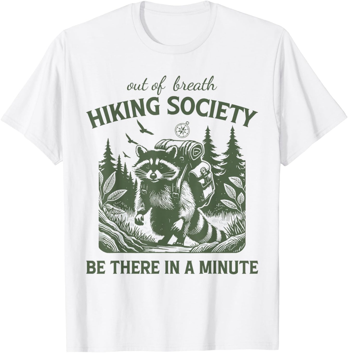 Retro Hiking Funny Raccoon T-Shirt - T-Shirt | White