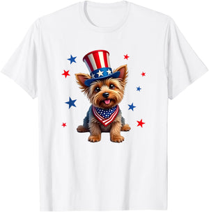 Yorkie, 4th of July, Yorkshire Terrier dog, Patriotic T-Shirt - T-Shirt | White