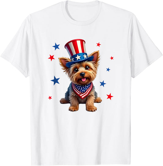 Yorkie, 4th of July, Yorkshire Terrier dog, Patriotic T-Shirt - T-Shirt | White