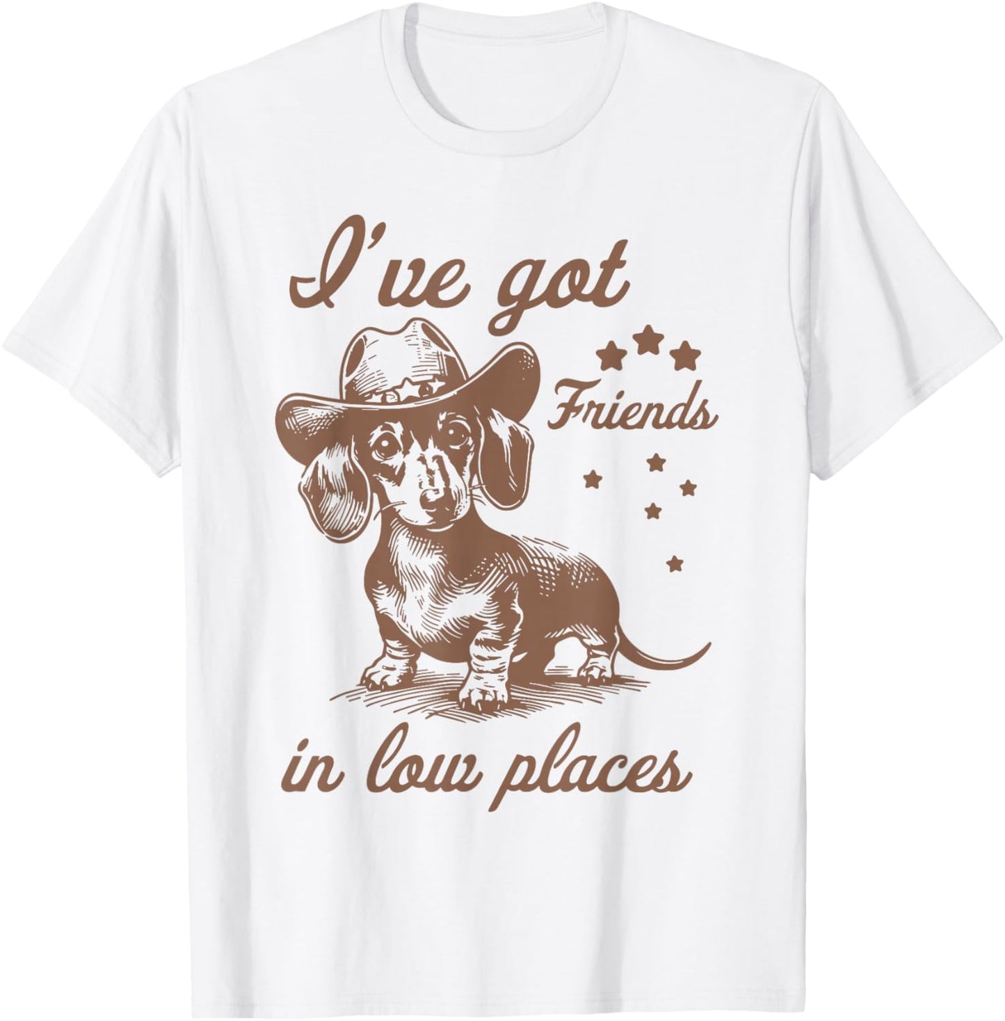 Retro I've Got Friends In Low Places Funny Dachshund Cowboy T-Shirt - T-Shirt | White