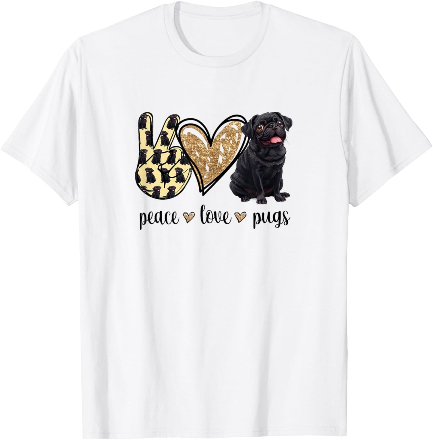 Funny Peace Love Black Pug Lover T-Shirt - T-Shirt | White