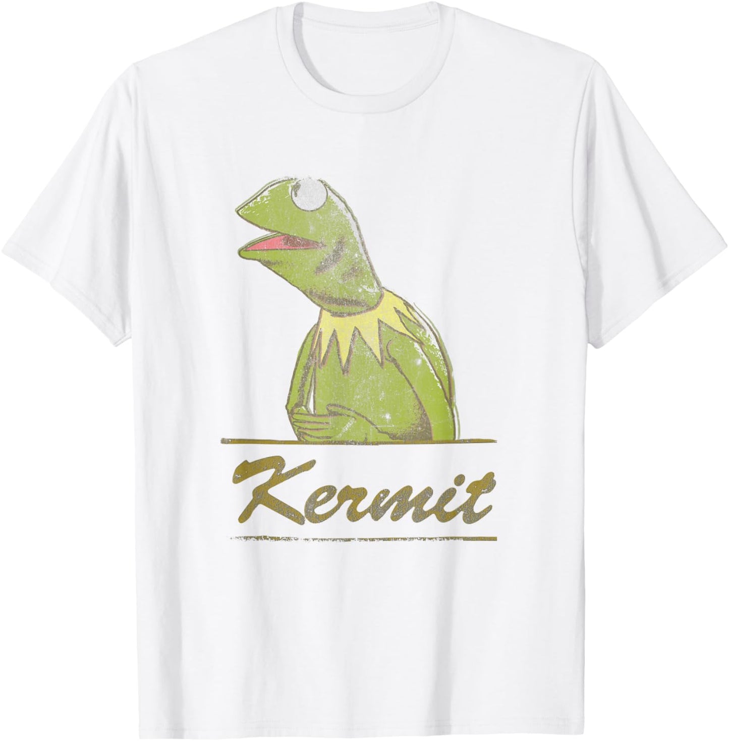 Disney The Muppets Kermit Vintage Portrait Distressed Logo T-Shirt - T-Shirt | White