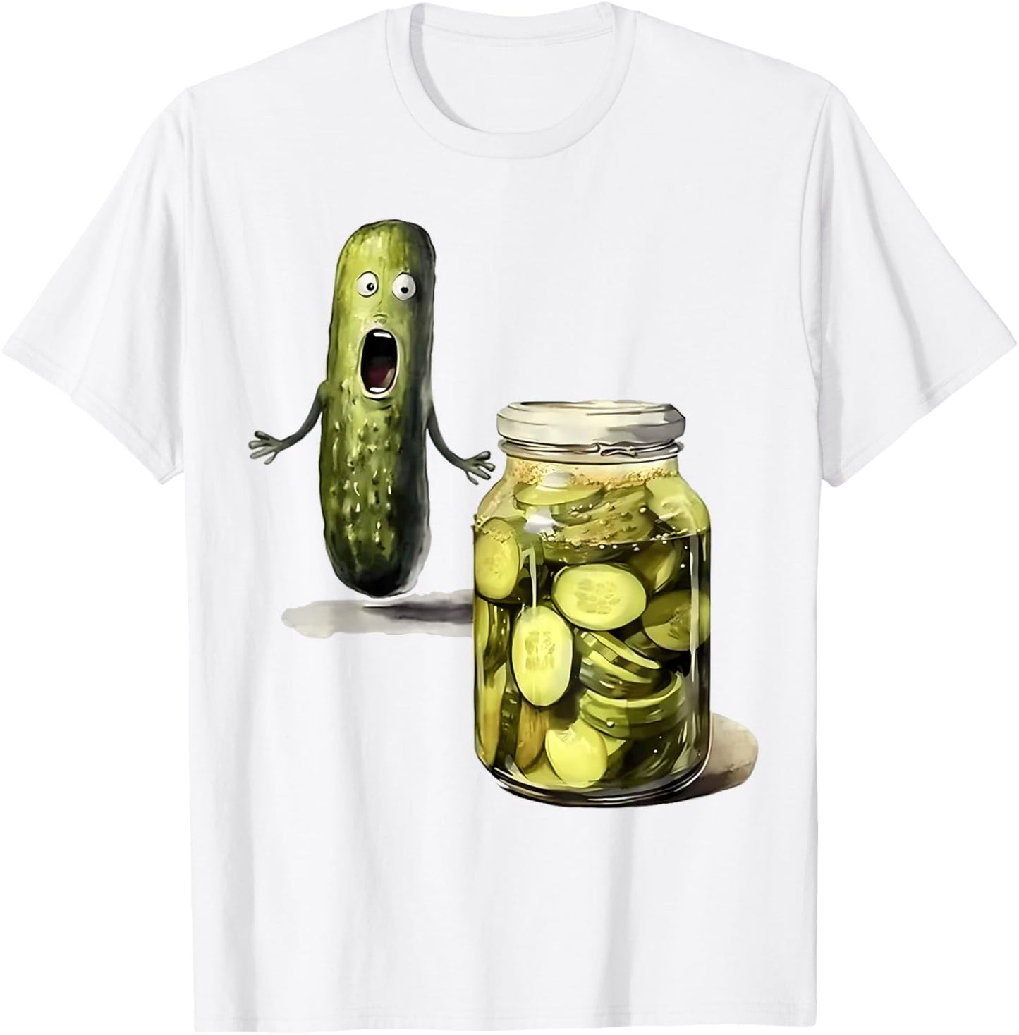 Funny Pickle Surprise A Cucumber And A Jar Of Sliced Pickles T-Shirt - T-Shirt | White