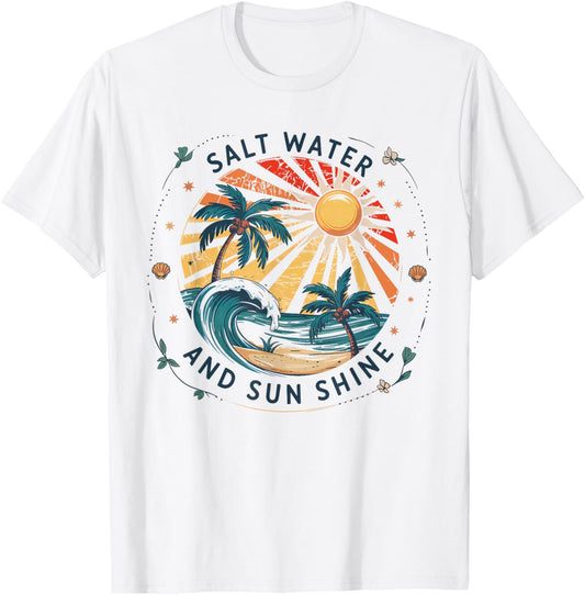 Salt Water And Sun Shine Vintage Beach Summer Men Women T-Shirt - T-Shirt | White