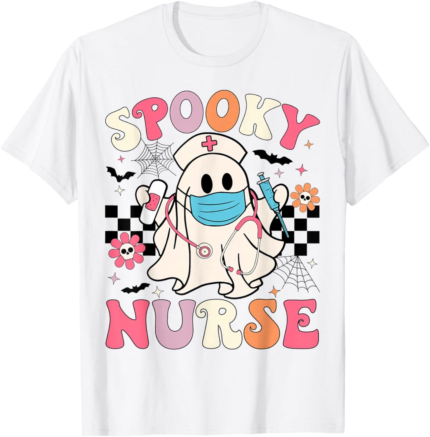 Spooky Nurse Halloween Ghost Cute Nursing Halloween Nurse T-Shirt - T-Shirt | White