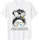 Teacher Life Funny Messy Bun Hair Band Glasses Teacher Women T-Shirt - T-Shirt | White