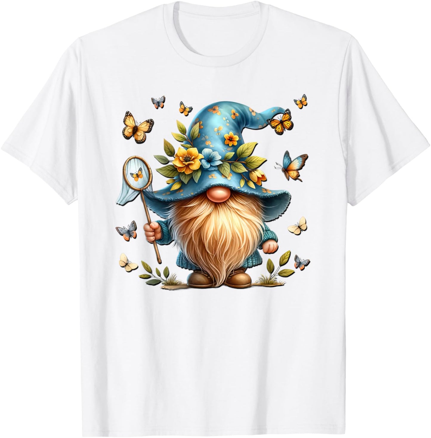 Colorful Butterfly Summer Gnome Graphic Spring T-Shirt - T-Shirt | White