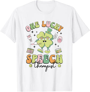 One Lucky Speech Therapist St Patricks Day Speech Therapy T-Shirt - T-Shirt | White