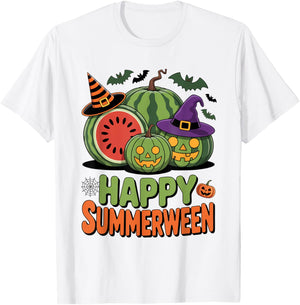 Halloween Jack O Lantern Summer Happy Summerween Watermelon T-Shirt - T-Shirt | White