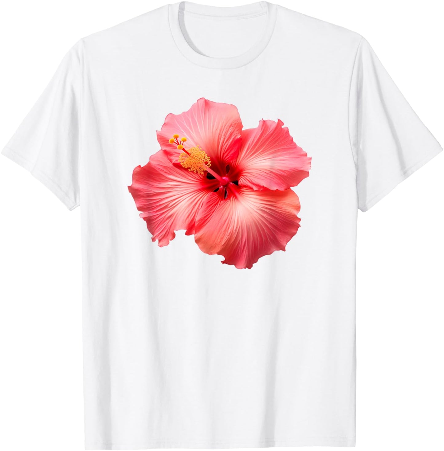 Flirty Pink Hibiscus Flower Vintage Hawaiian T-Shirt - T-Shirt | White