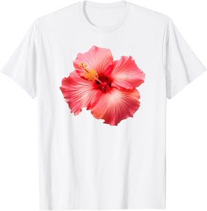 Flirty Pink Hibiscus Flower Vintage Hawaiian T-Shirt - T-Shirt | White