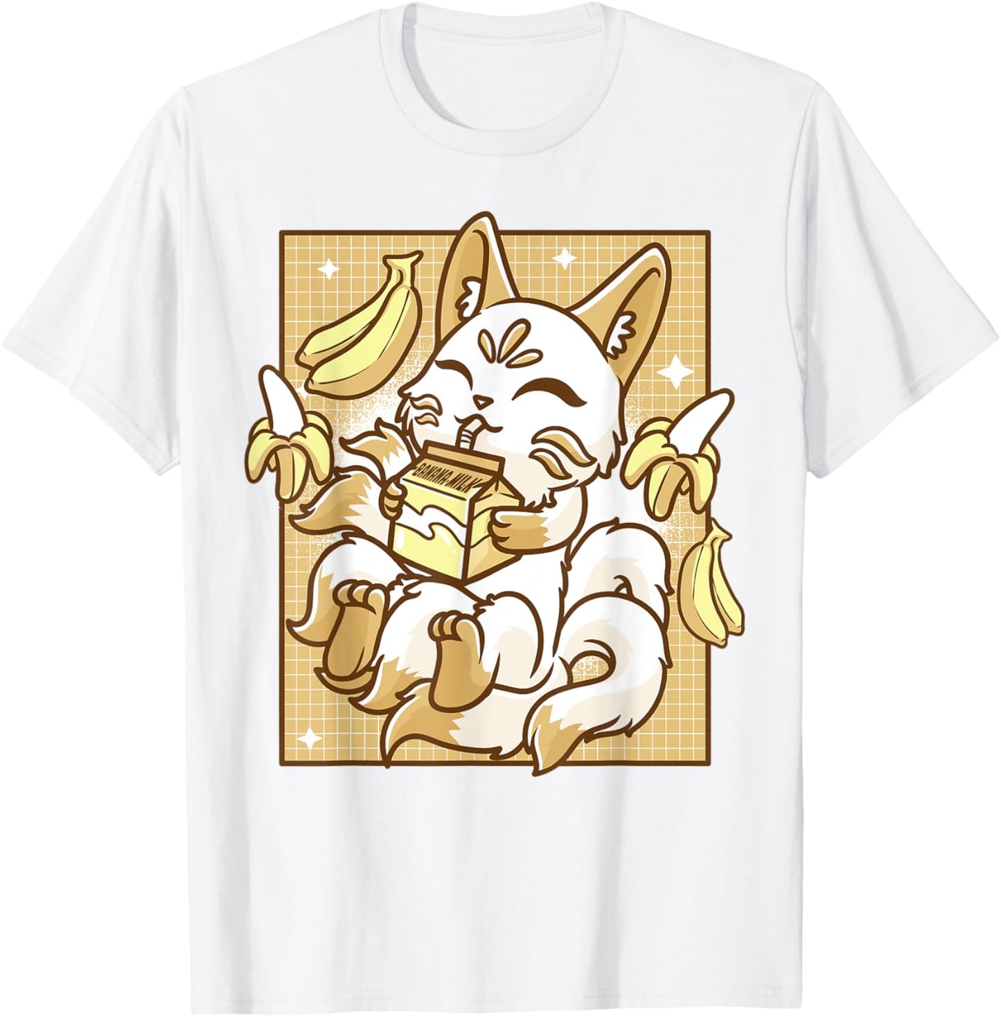 Japanese Kitsune Anime Fox Kawaii Banana Milk Men Women T-Shirt - T-Shirt | White