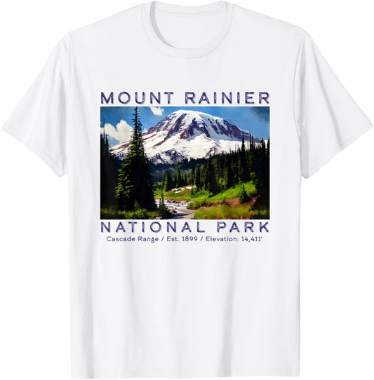 Mt. Rainier National Park Mountain Art Hiking Souvenir T-Shirt - T-Shirt | White