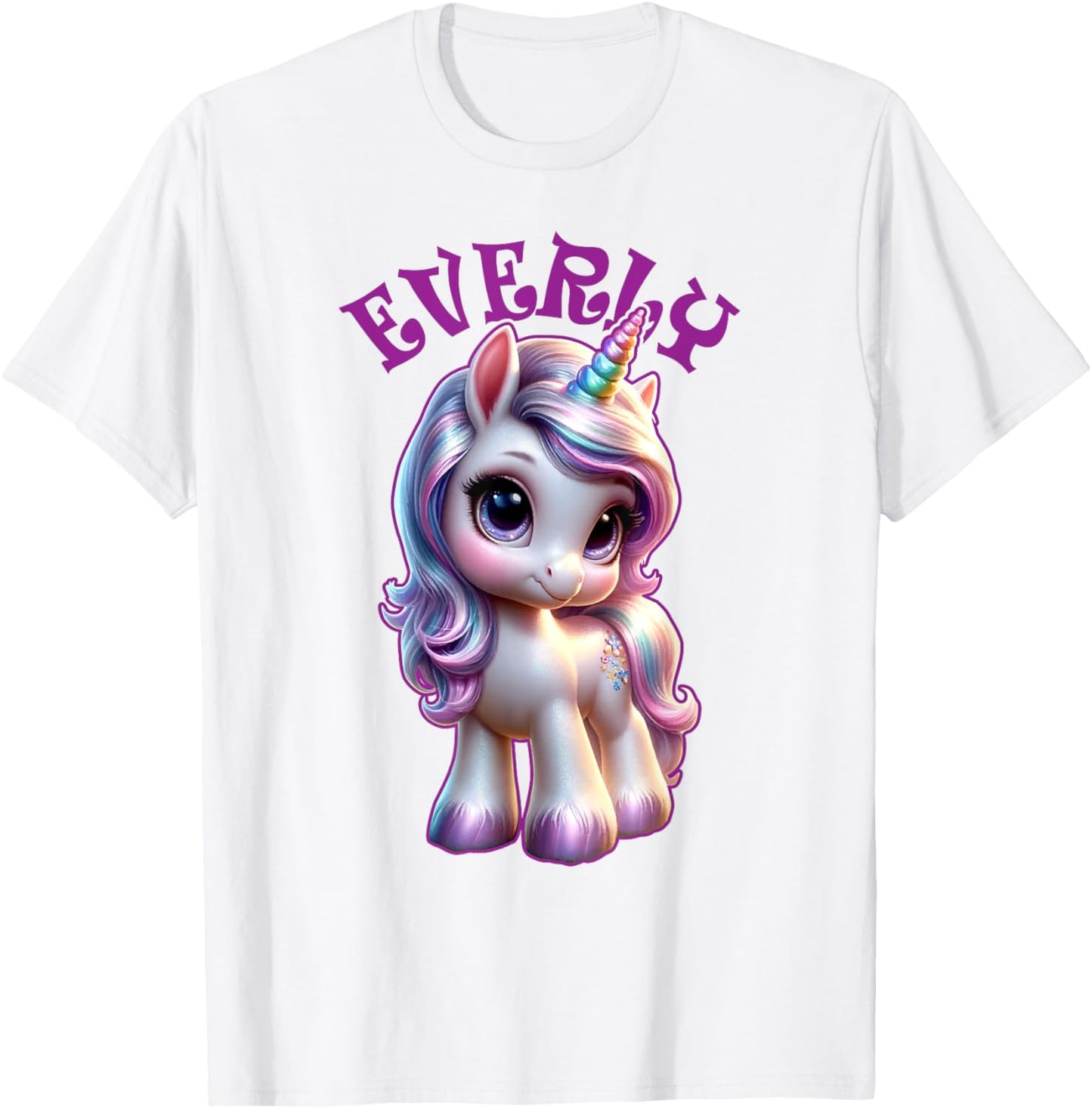 Everly Cute Unicorn Design for Girls Name Everly T-Shirt - T-Shirt | White