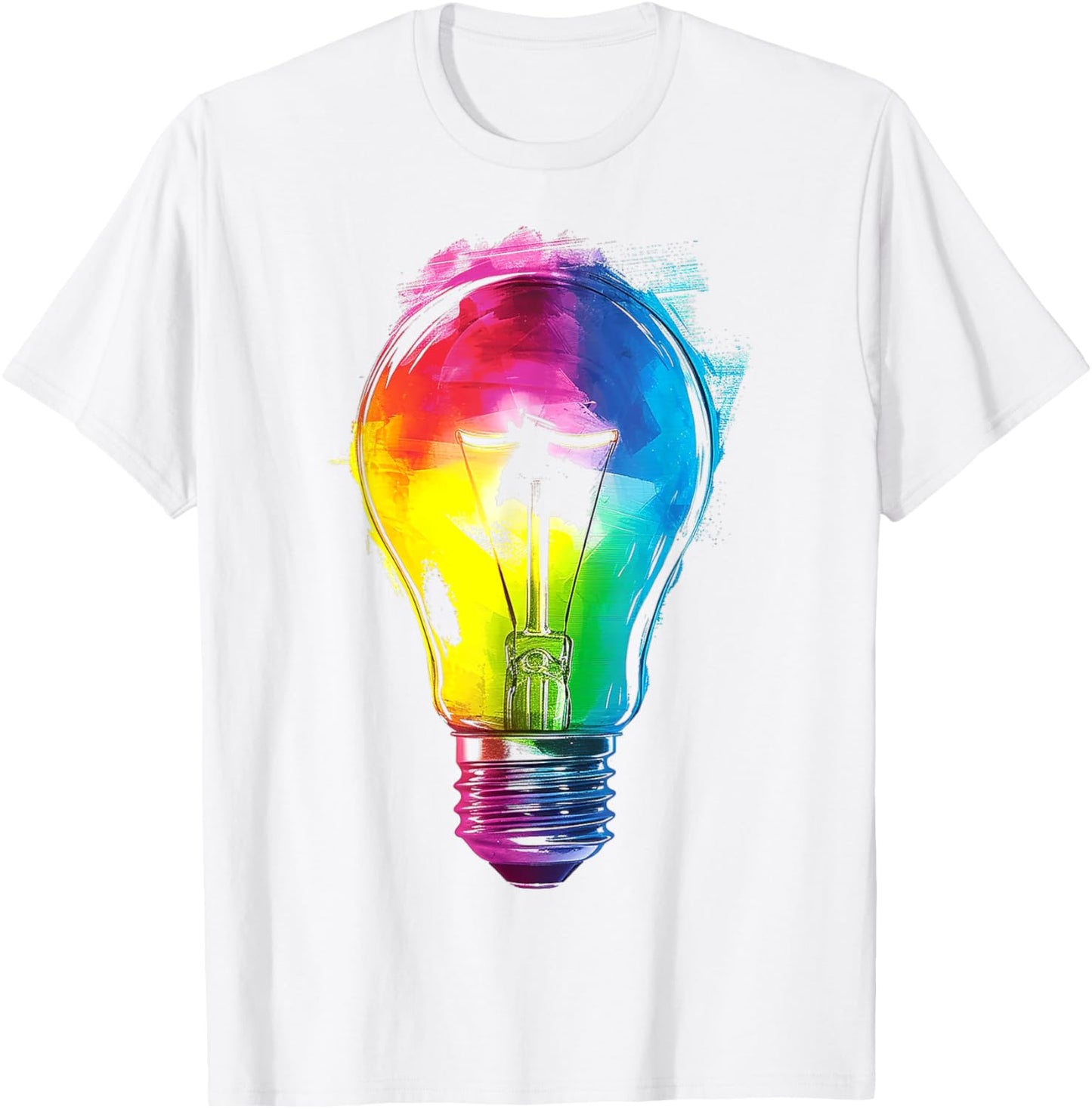 Light Bulb Artwork Painting Abstract Colorful Graphic Art T-Shirt - T-Shirt | White