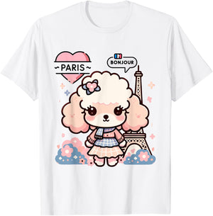 Bonjour French Paris Eiffel Tower Kawaii Toy Poodle Paris T-Shirt - T-Shirt | White