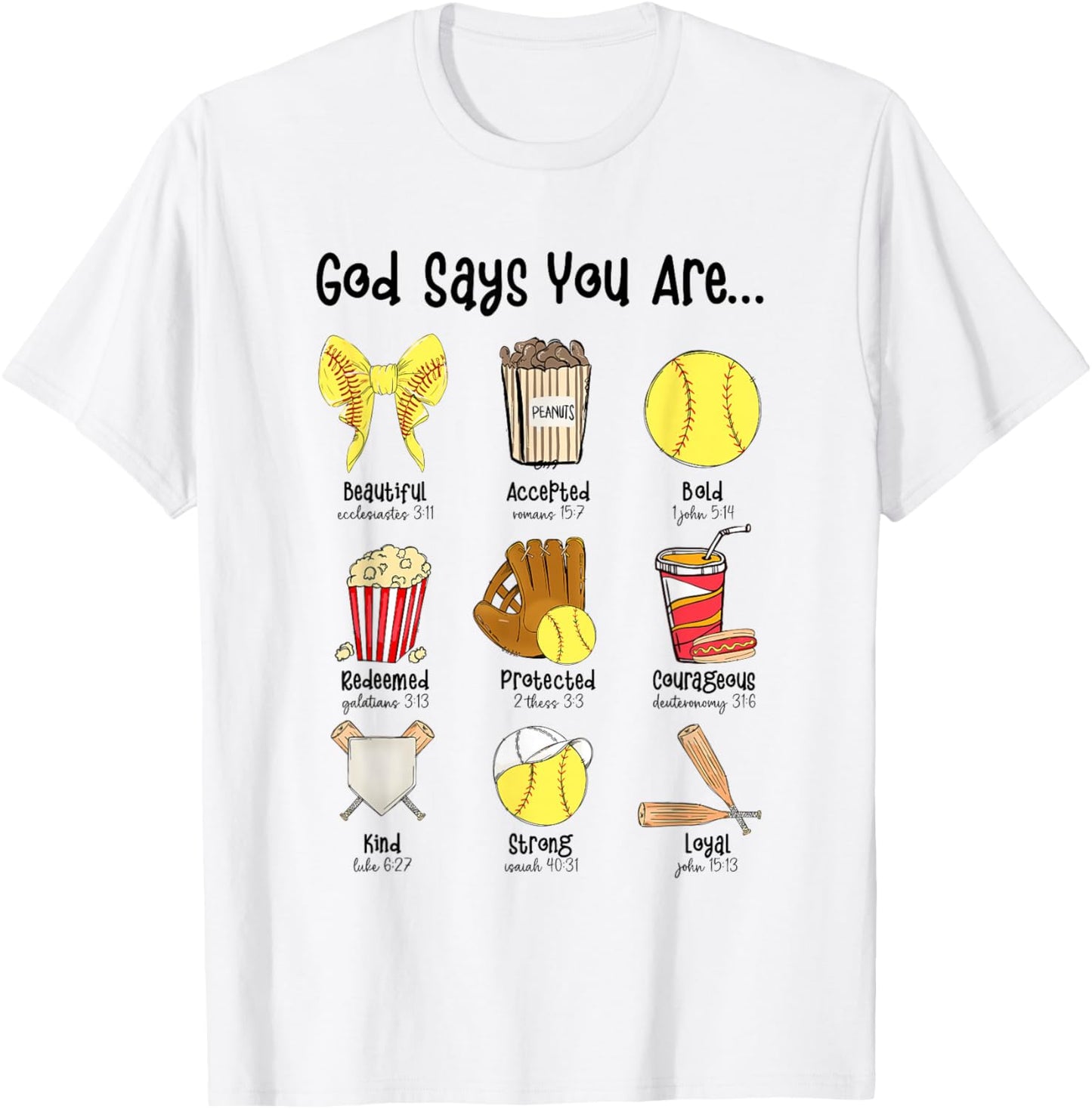 God Says You Are Softball Player Christian Cross Faith T-Shirt - T-Shirt | White