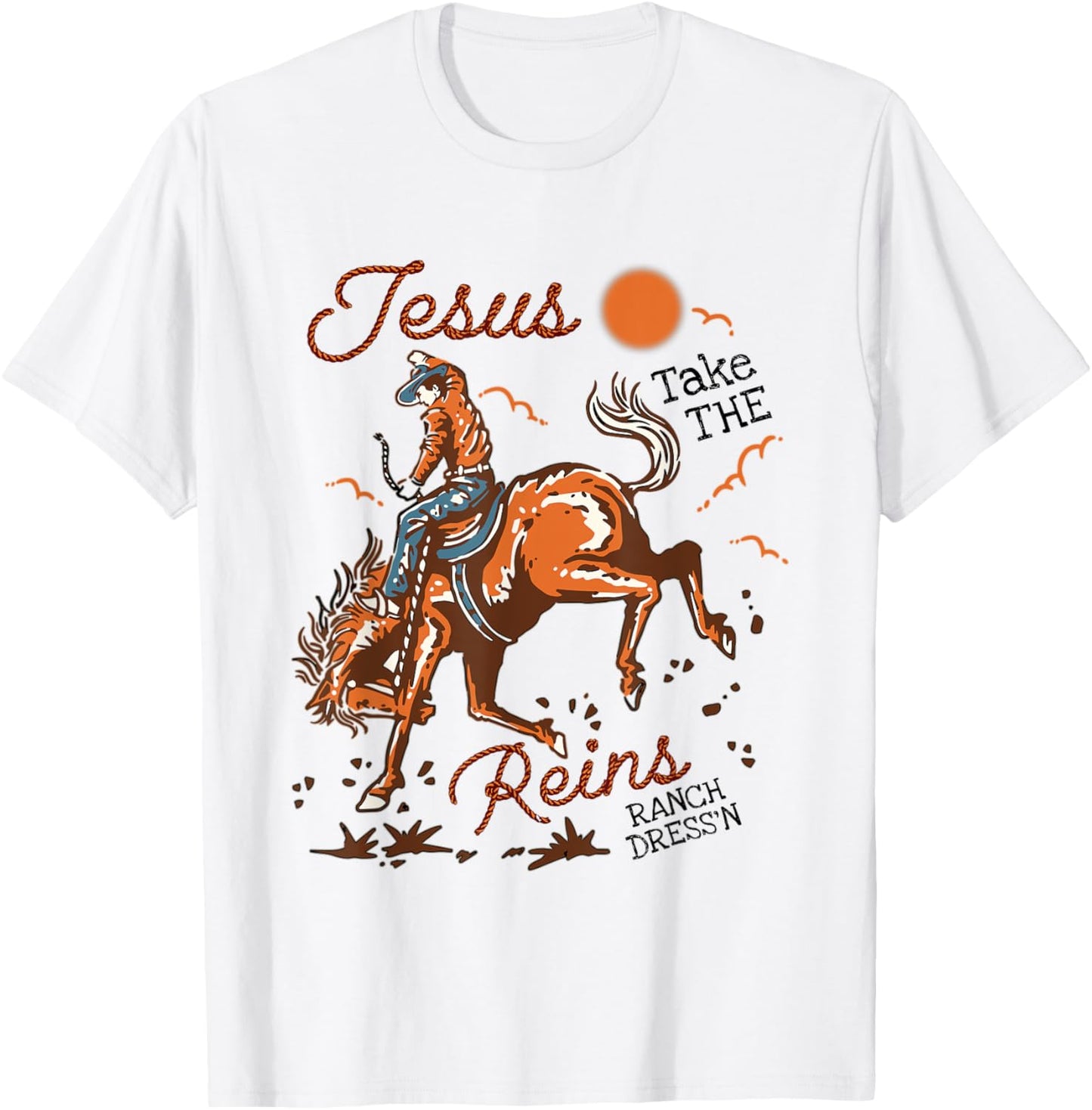 Jesus Take The Reins Vintage Cowboy T-Shirt - T-Shirt | White