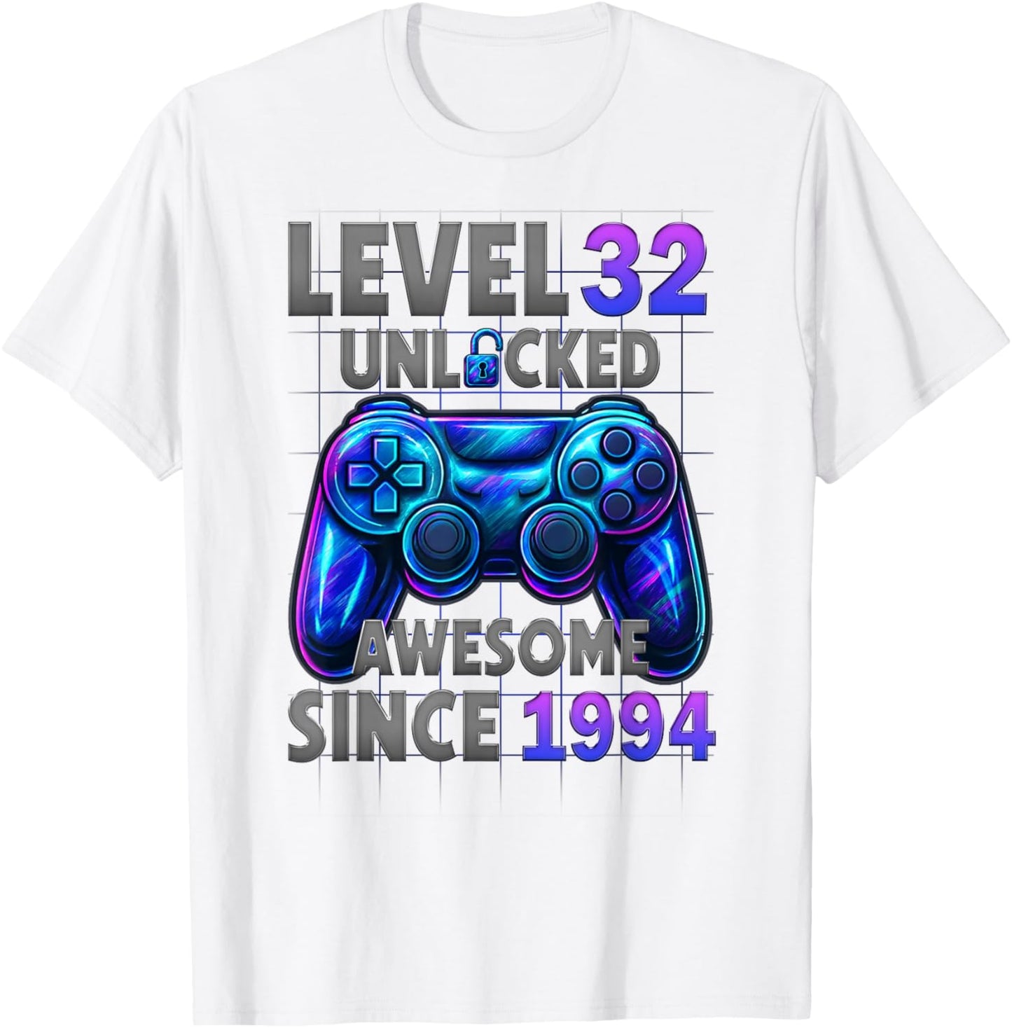 Level 32 Unlocked Awesome Since 1994 32nd Birthday Gaming T-Shirt - T-Shirt | White