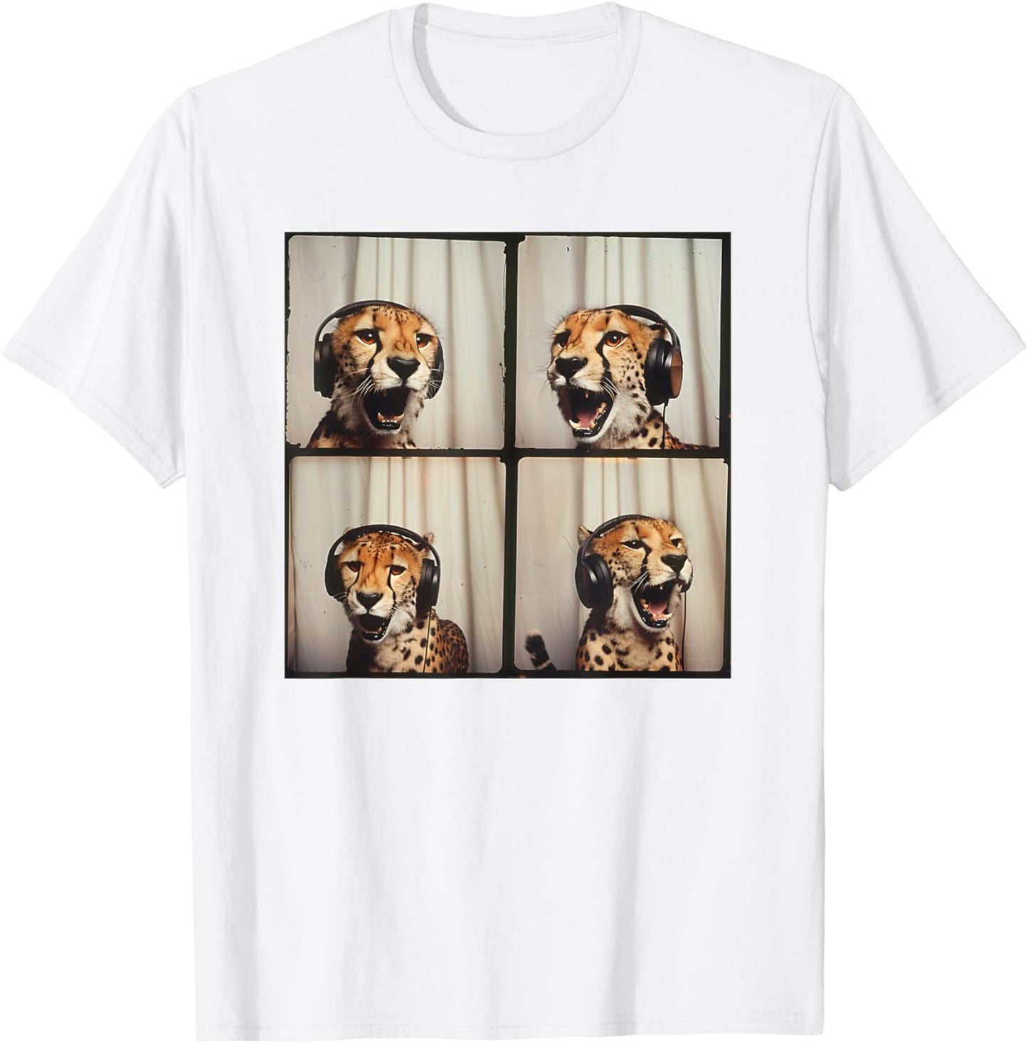 DJ Cheetah With Headphones Portrait Cool Cheetah T-Shirt - T-Shirt | White