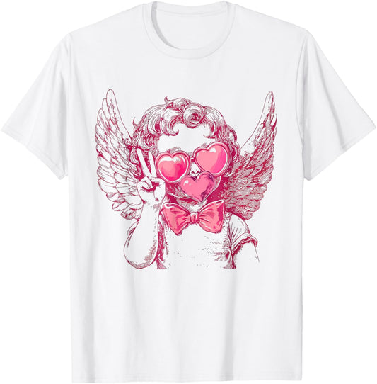 Cute Cupid Sunglasses Blowing Bubble Valentines Day Retro T-Shirt - T-Shirt | White