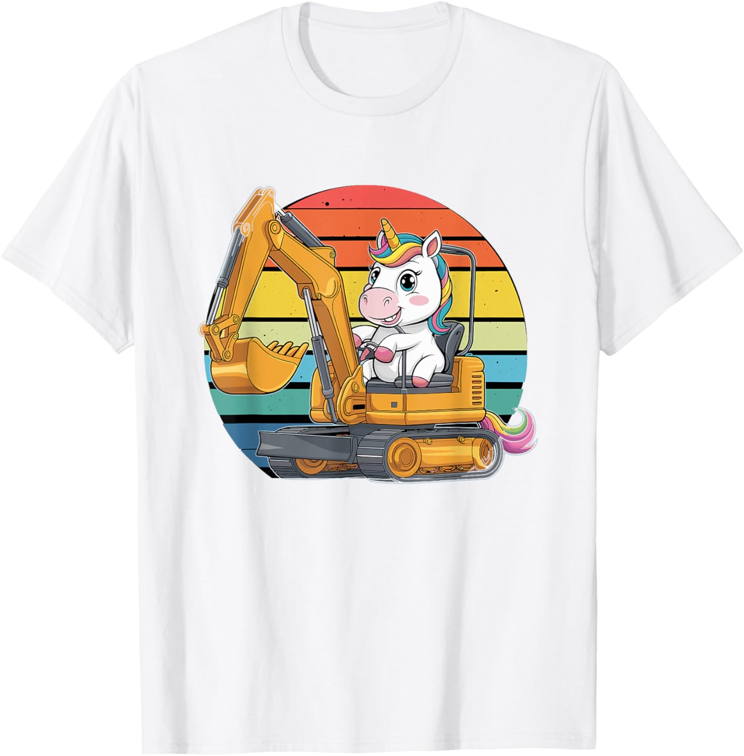 Retro Unicorn Excavator Operator Construction Excavators T-Shirt - T-Shirt | White