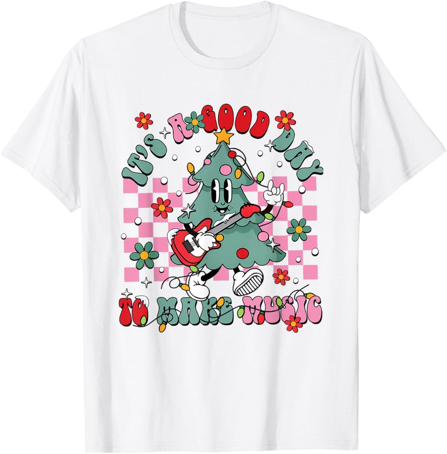 It's A Good Day To Make Music Retro Teacher Christmas Tree T-Shirt - T-Shirt | White
