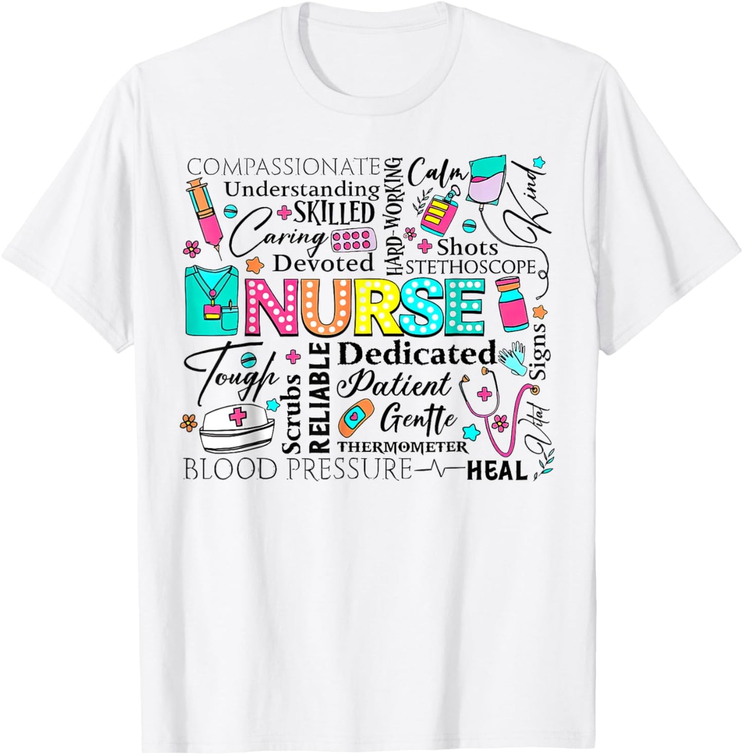 Retro Nurse Word, Nurse Life, Nurse stuff doodles T-Shirt - T-Shirt | White