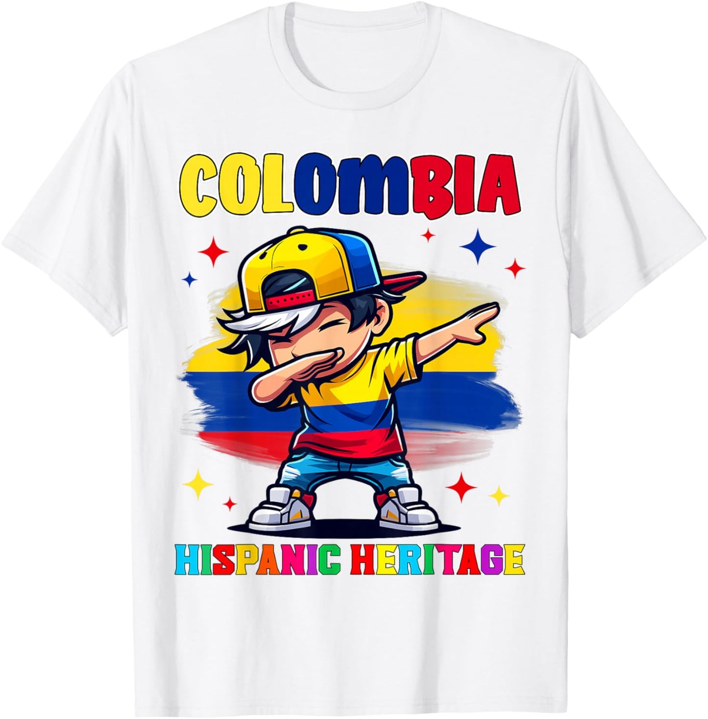 Colombia Dabbing Kid Hispanic Heritage Celebration for Kids T-Shirt - T-Shirt | White