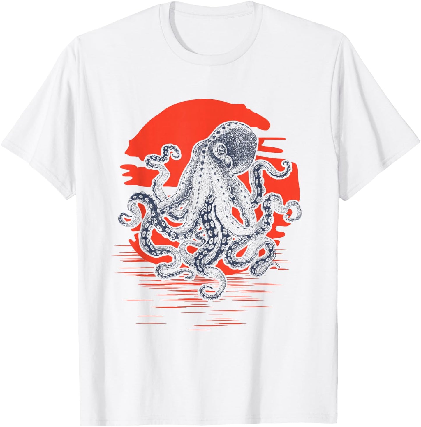 Sunrise Octopus Throwback Retro Vintage Surfer T-Shirt - T-Shirt | White