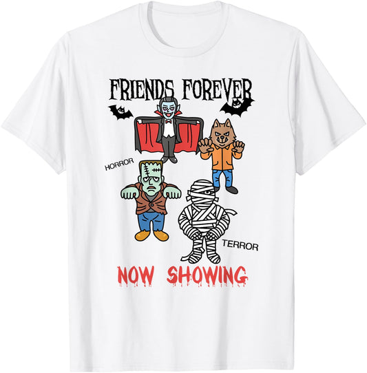 Dracula Frankenstein Mummy Werewolf Horror Movie Monsters T-Shirt - T-Shirt | White