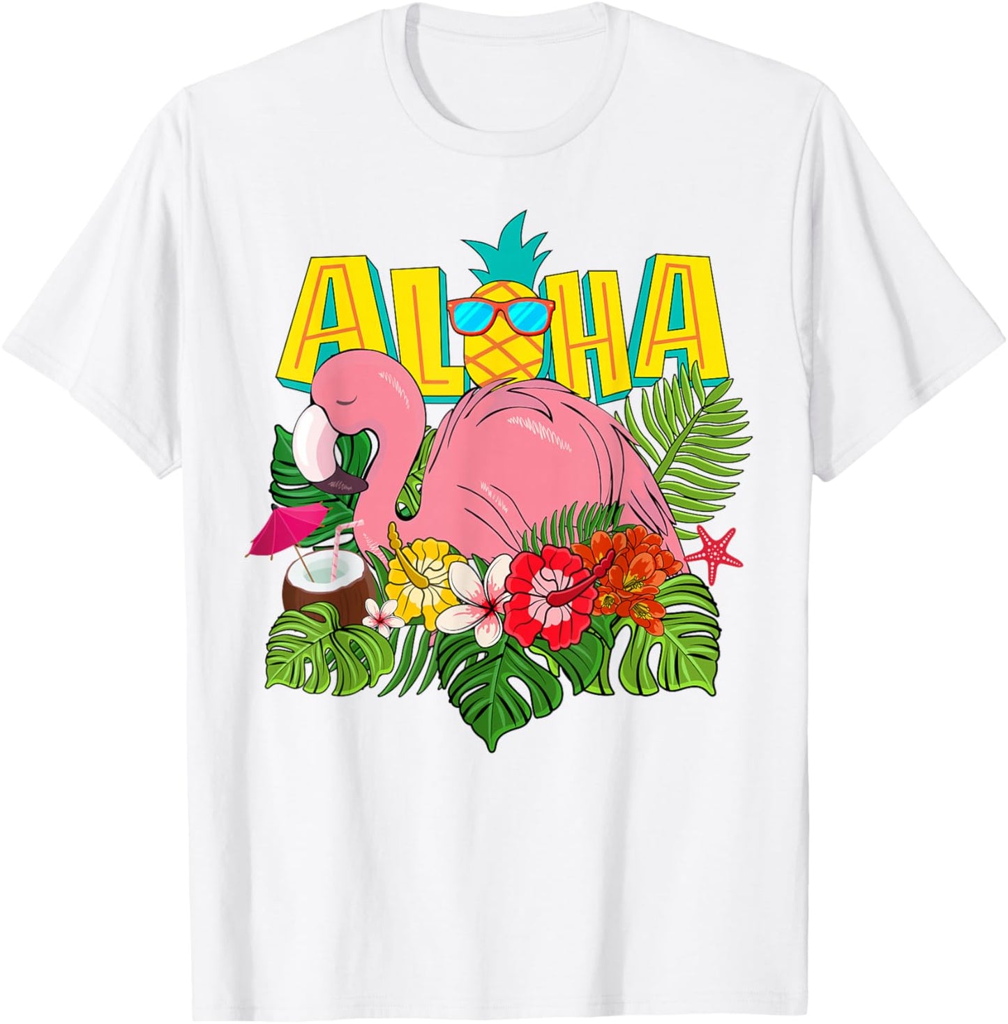 Girl Hawaiian Aloha Flamingo Hawaii T-Shirt - T-Shirt | White