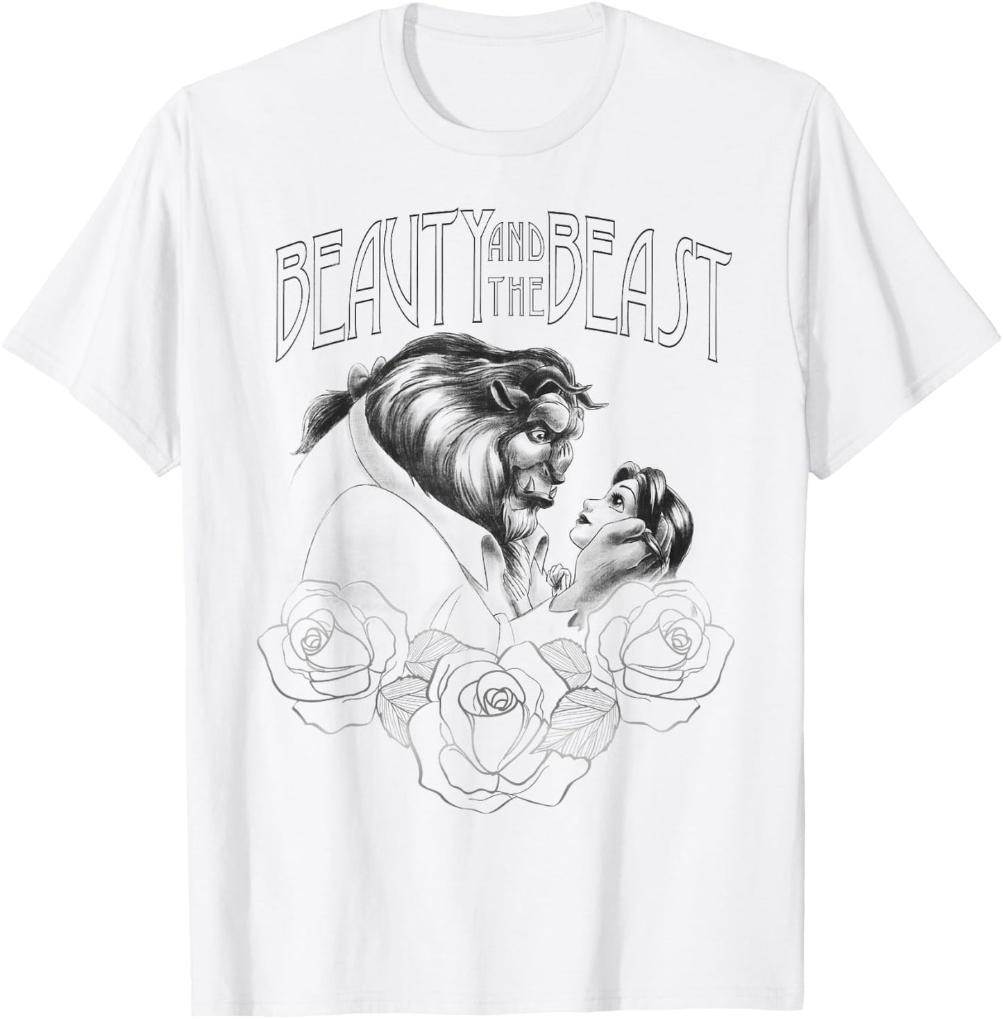 Disney Beauty and the Beast Belle and Beast Line Art Sketch T-Shirt - T-Shirt | White