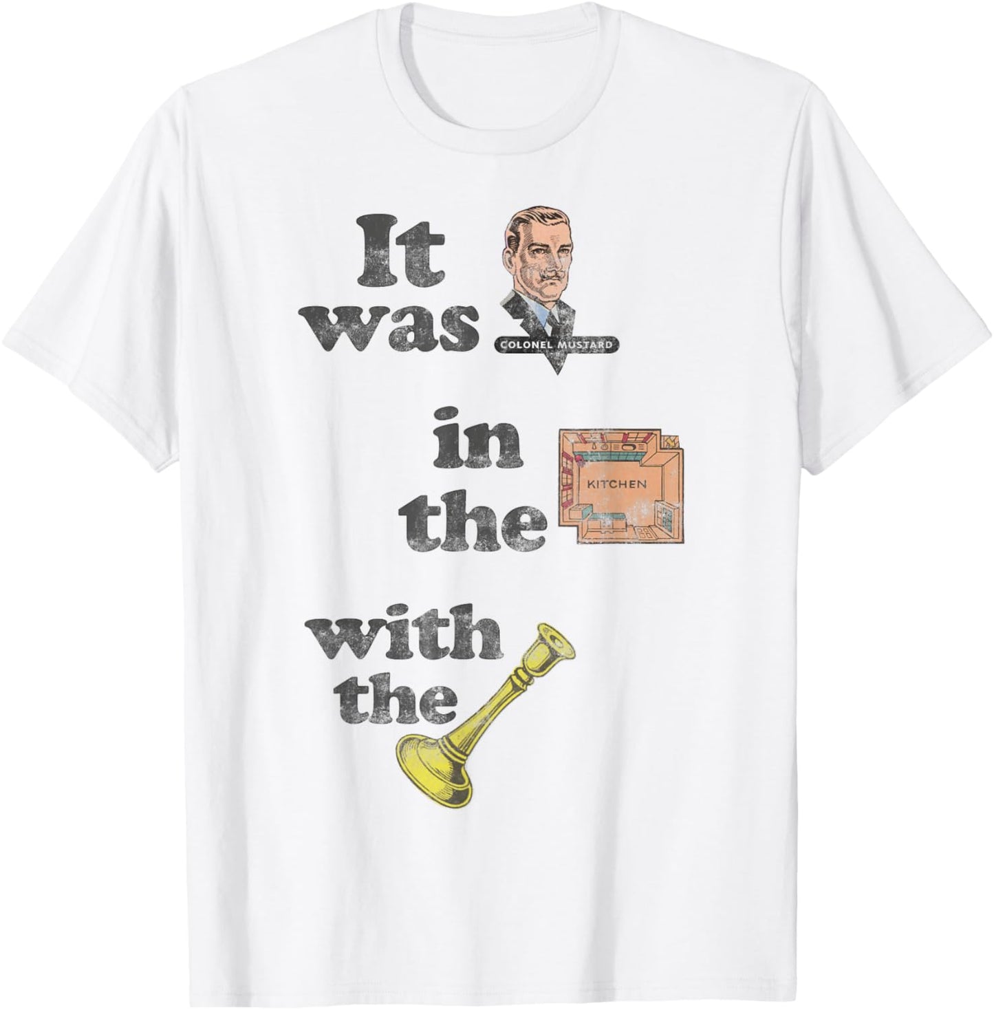 Clue It Was Colonel Mustard Distressed With The Candlestick T-Shirt - T-Shirt | White