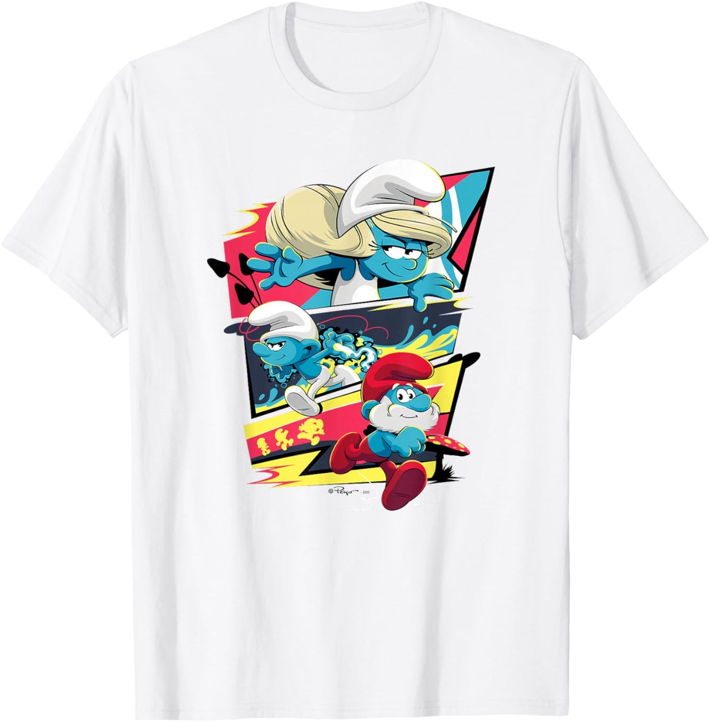 The Smurfs Action Comic Panels Retro Cartoon T-Shirt - T-Shirt | White