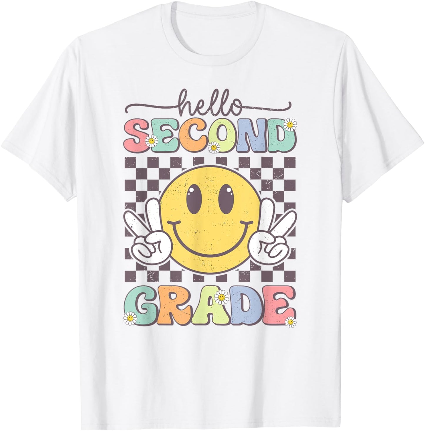 2nd Grade Team Back To School Hello Second Grade Smile Face T-Shirt - T-Shirt | White