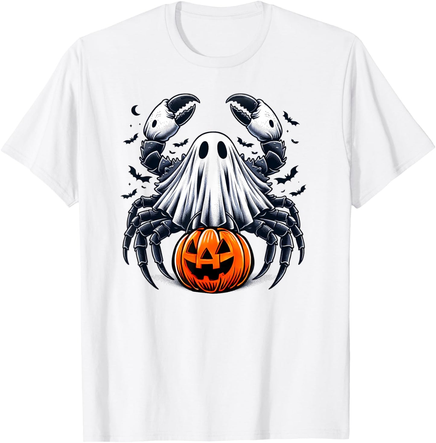 Spooky Crab Ghost Halloween Jackolantern Funny Shellfish T-Shirt - T-Shirt | White