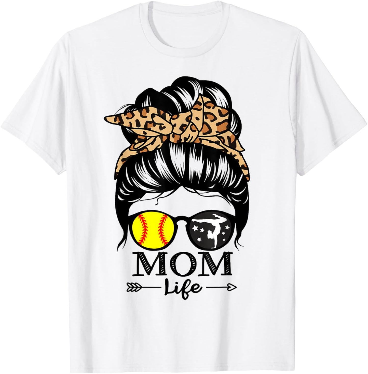 Mom Life Messy Bun Hair Funny Softball Gymnastics Mom T-Shirt - T-Shirt | White