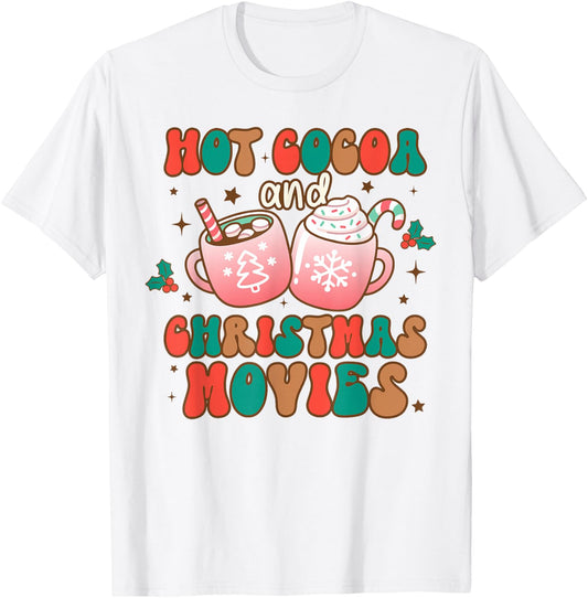 Hot Cocoa and Christmas Movies Xmas Matching Pj Pajama T-Shirt - T-Shirt | White