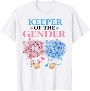 Keeper Of The Gender Reveal Butterfly Hot Air Balloons Party T-Shirt - T-Shirt | White