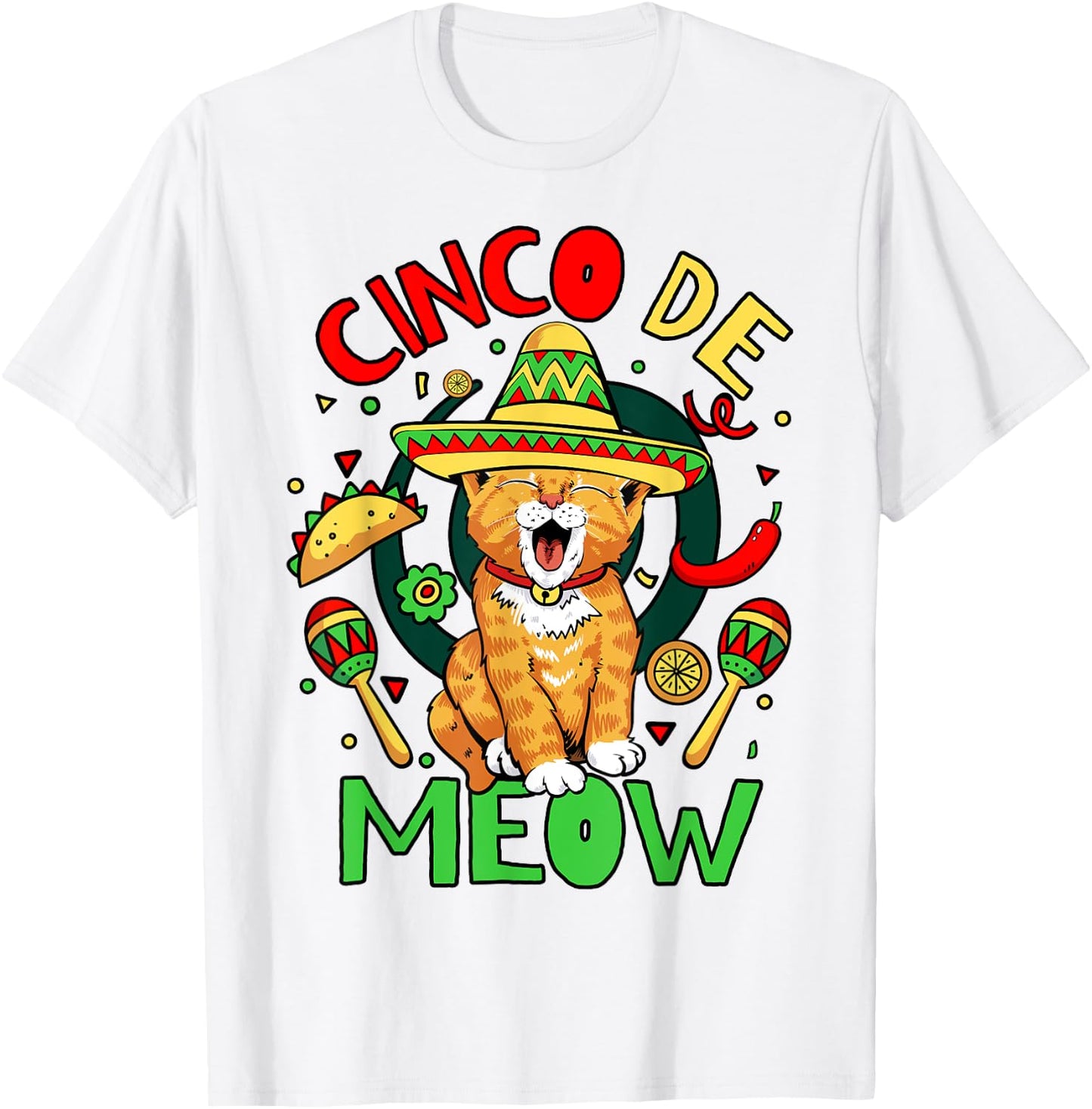 Cinco De Meow Funny Cinco De Mayo Cat Party T-Shirt - T-Shirt | White