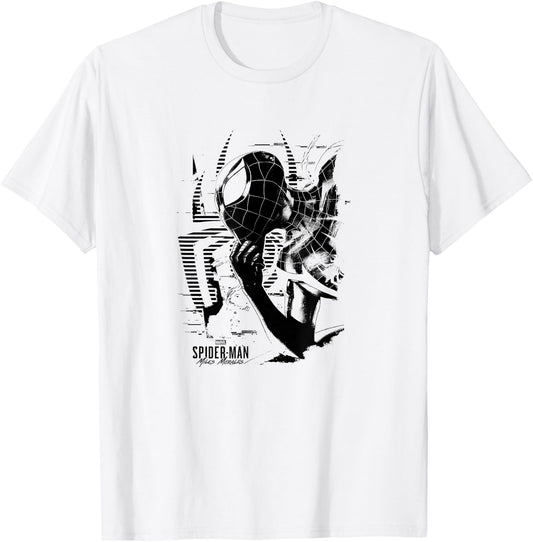 Marvel Spider-Man: Miles Morales Black & White Portrait T-Shirt - T-Shirt | White