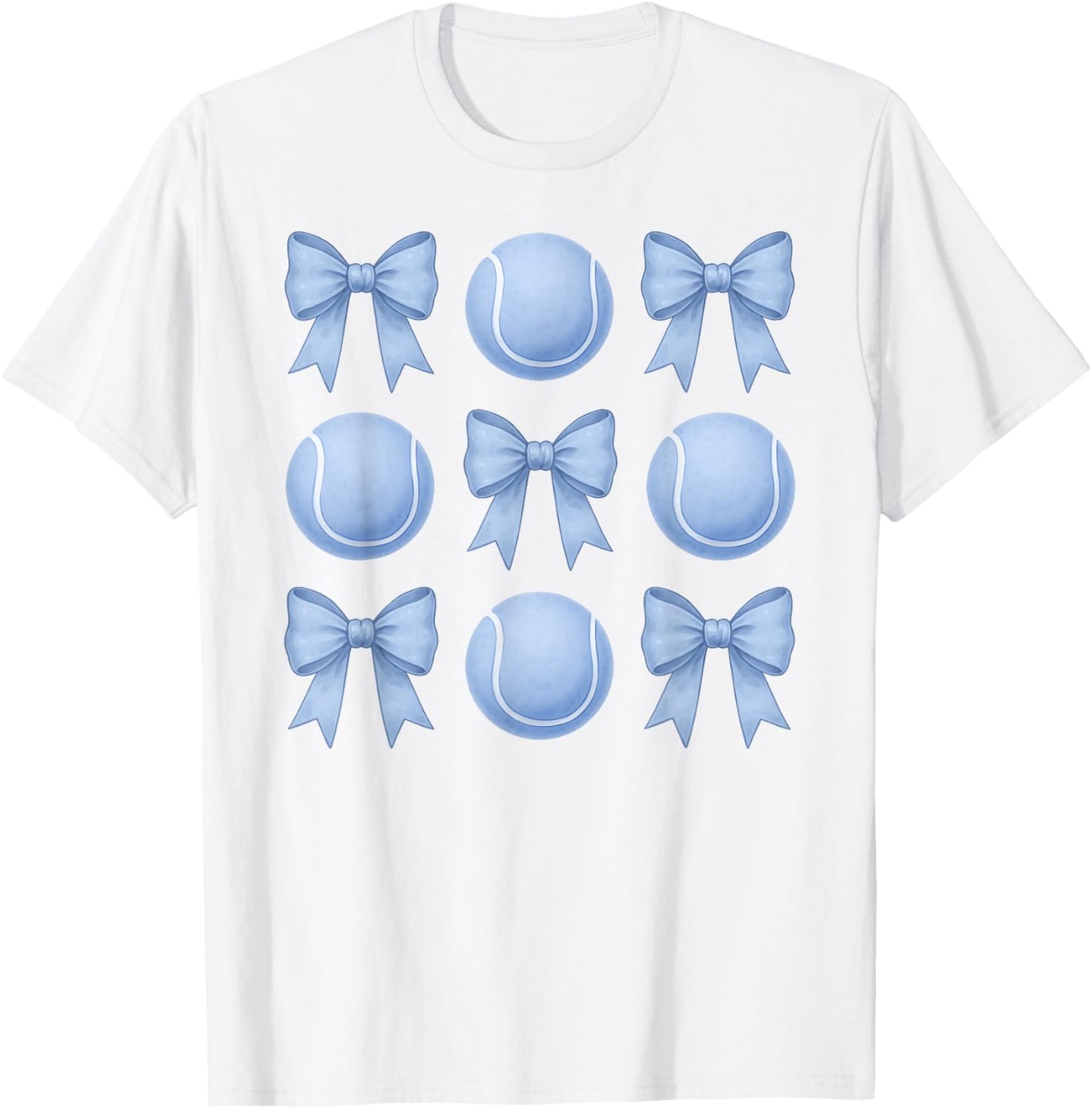 Tennis Coquette Toile Blue Bow Cute Girls Tennis T-Shirt - T-Shirt | White