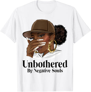 Unbothered African American Afro Queen with Cap Black Woman T-Shirt - T-Shirt | White