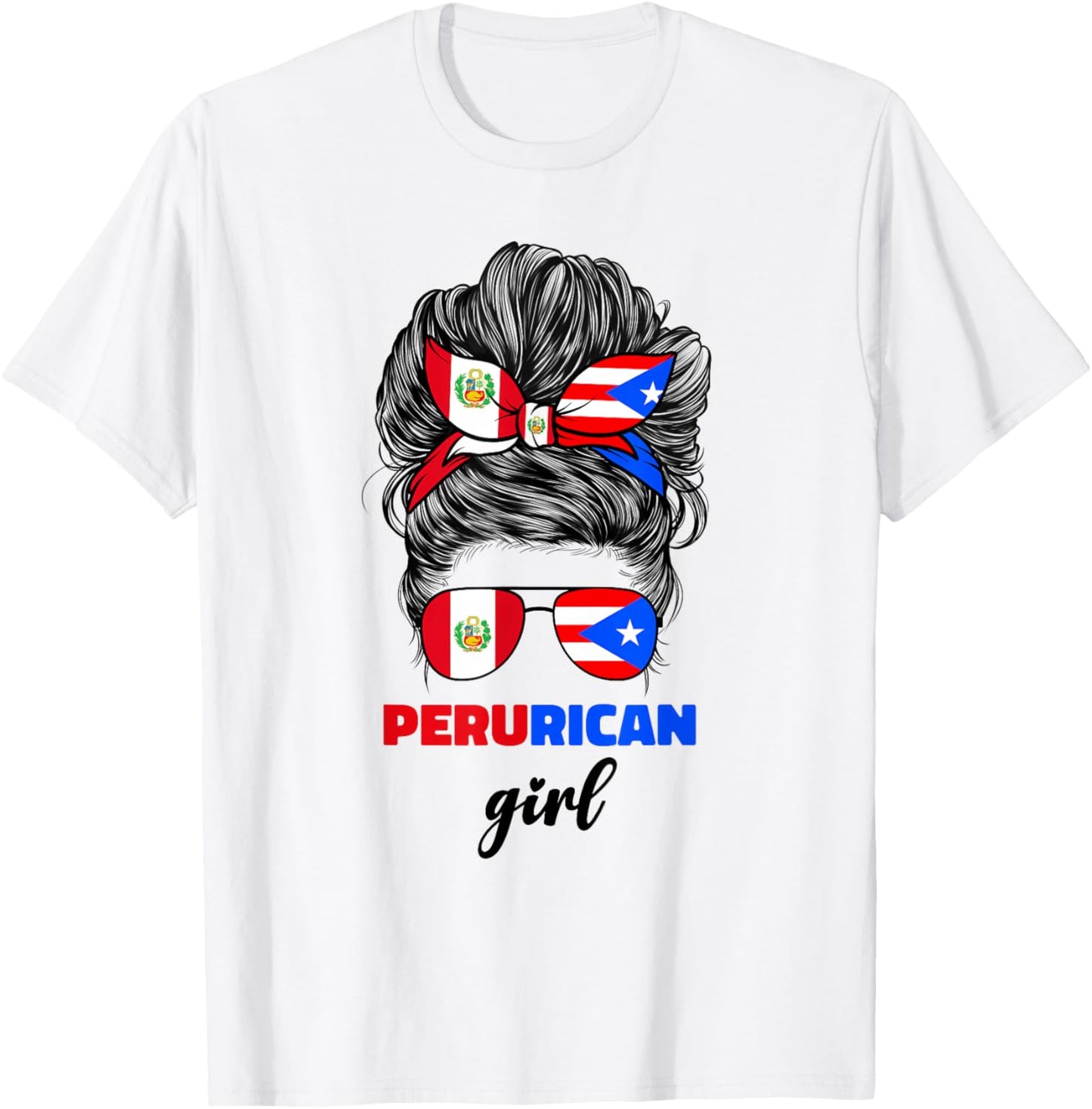 Half Peruvian And Puerto Rican Rico Peru Flag Girl Women Mix T-Shirt - T-Shirt | White