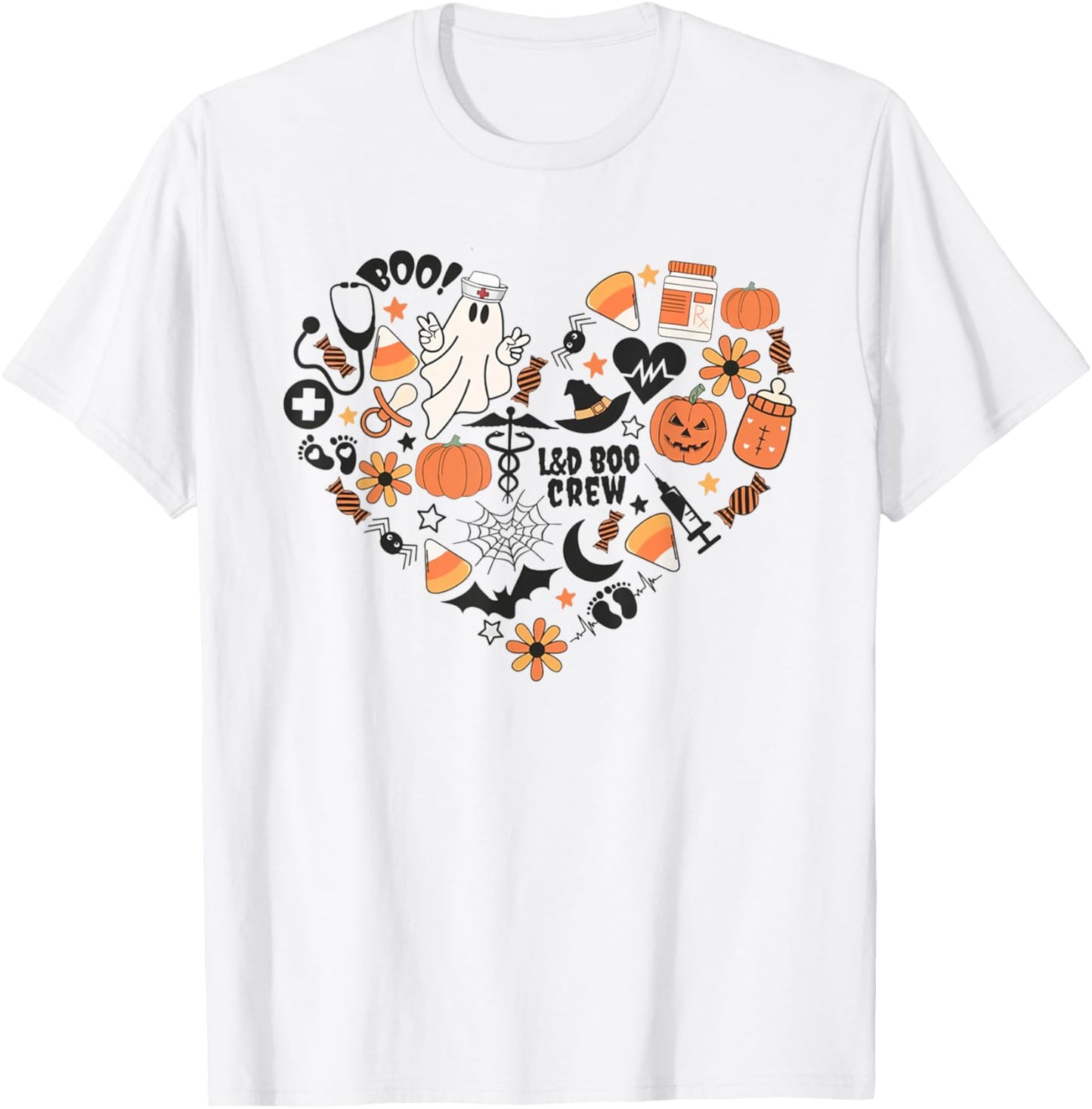 Labor & Delivery Nurse Halloween Pumpkin Fall Autumn Heart T-Shirt - T-Shirt | White