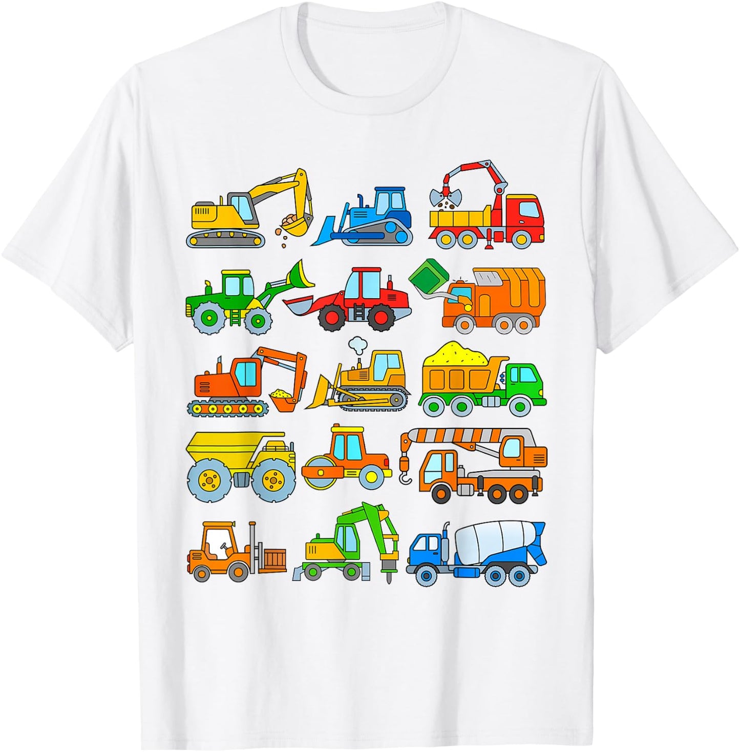 Digger Truck Boys Toddlers Kids Trucks Construction Vehicles T-Shirt - T-Shirt | White