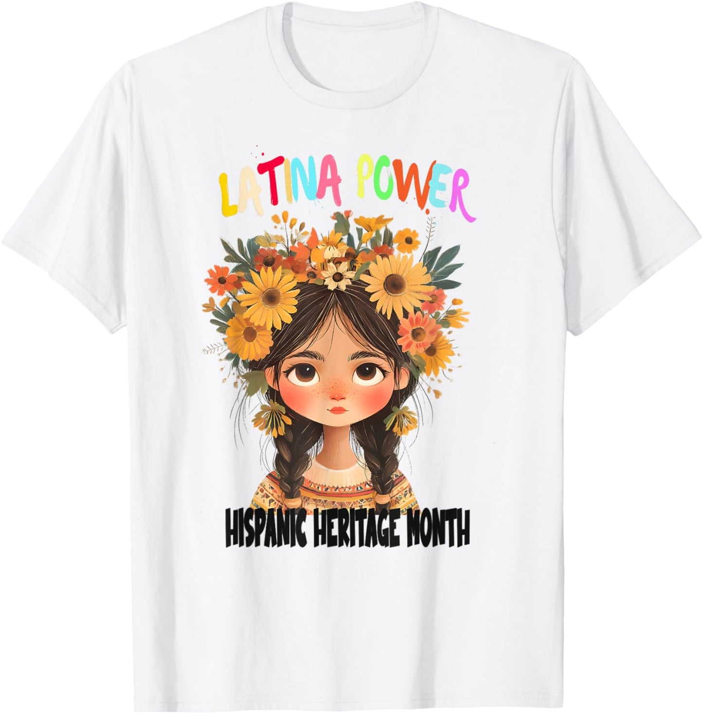 Hispanic Heritage Month Latina Power Anime Girl Flowers T-Shirt - T-Shirt | White