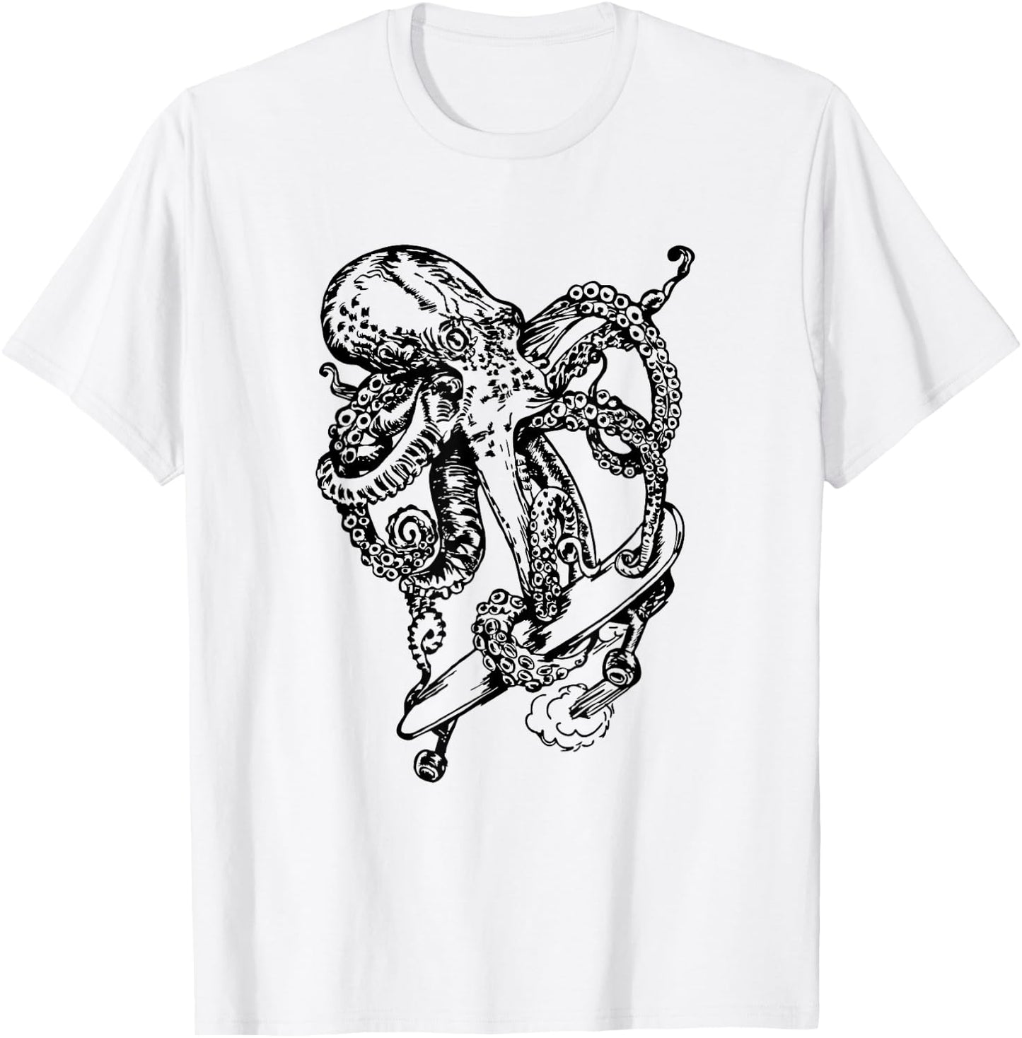 Octopus Skater Funny Skateboarding Beach Skateboarder T-Shirt - T-Shirt | White