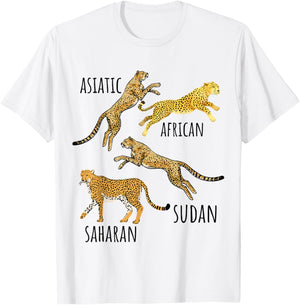 Type of Cheetahs Breeds Collection, Cheetah Print, Big Cat Men Women Kids T-Shirt - T-Shirt | White